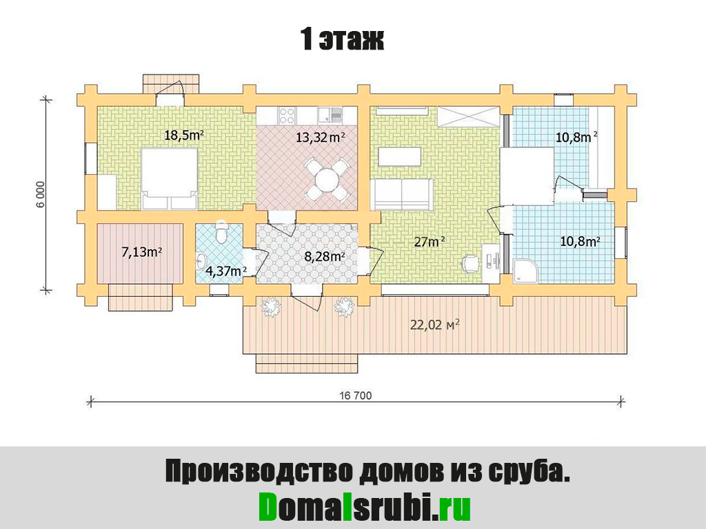 Дом из сруба 1 этажа, размер 6 х 16.7 м., 100.2 кв м. "КОМФОРТ-161671002" — изображение 4
